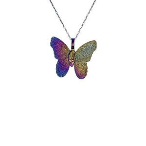 Rainbow Titanium Butterfly Pendant Necklace #7049